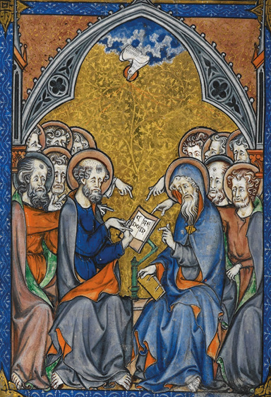 Les douze apôtres inspirés par l’Esprit saint rédigeant le Credo