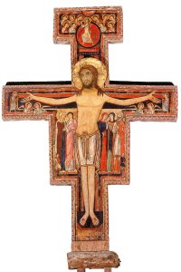 Italian,2nd half of 12th Century.Crucifix from S.Damiano.(The crucifix that is said to have spoken to Francis of Assisi in 1206).Tempera on wood.Formerly in S.Daminiano.Assisi, S.Chiara, Cappella del Crocefisso.